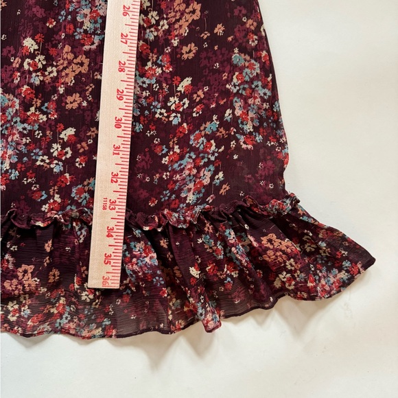 Sundance Dress Midi 100% Silk Floral Burgundy Tulip Sleeve Romantic Boho Size S - Picture 12 of 12